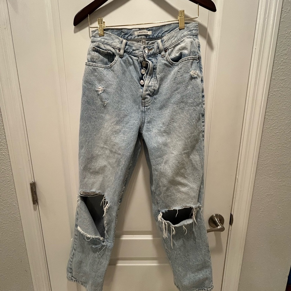 PacSun Light Blue Distressed Straight Leg Jeans